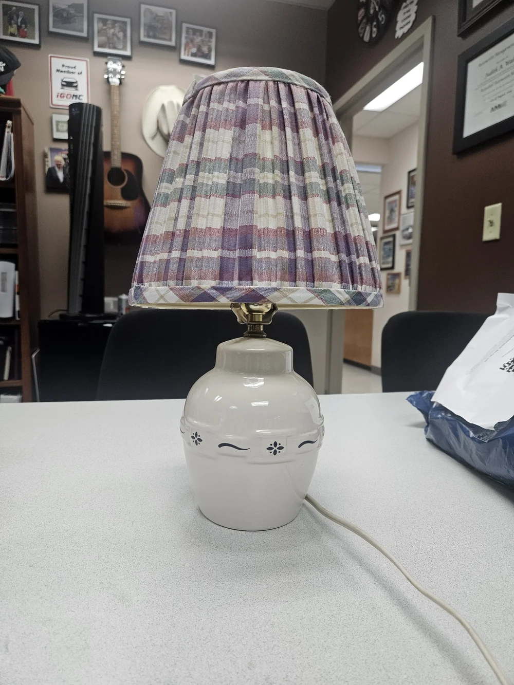 Ceramic Table Lamp with Multicolor Pleated Shade - LONGABERGER